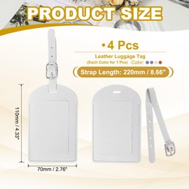 PATIKIL Leather Luggage Tag Side-Open, 4 Pcs Luggage Tags Cute Pu Bag Label Suitcase Name Labels for Suitcases Accessories Airplane Travel Essentials, Brown/Blue/Purple/White
