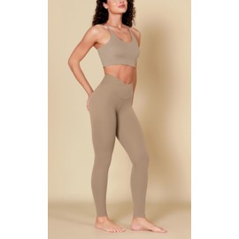 ODODOS ODCLOUD Crossover Leggings with Back Pocket for Women, 28" V High Wasit Lounge Yoga Pants, Light Brown, Large