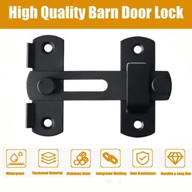 ZiYuya Flip Sliding Barn Door Lock, Stainless Steel Door Bolt Latch Buckle, Screen Door Stopper Lock Hook Eye Lock Gate Lock for Garden Bathroom Outdoor Garage Window Sliding Door Black 180° 4inch