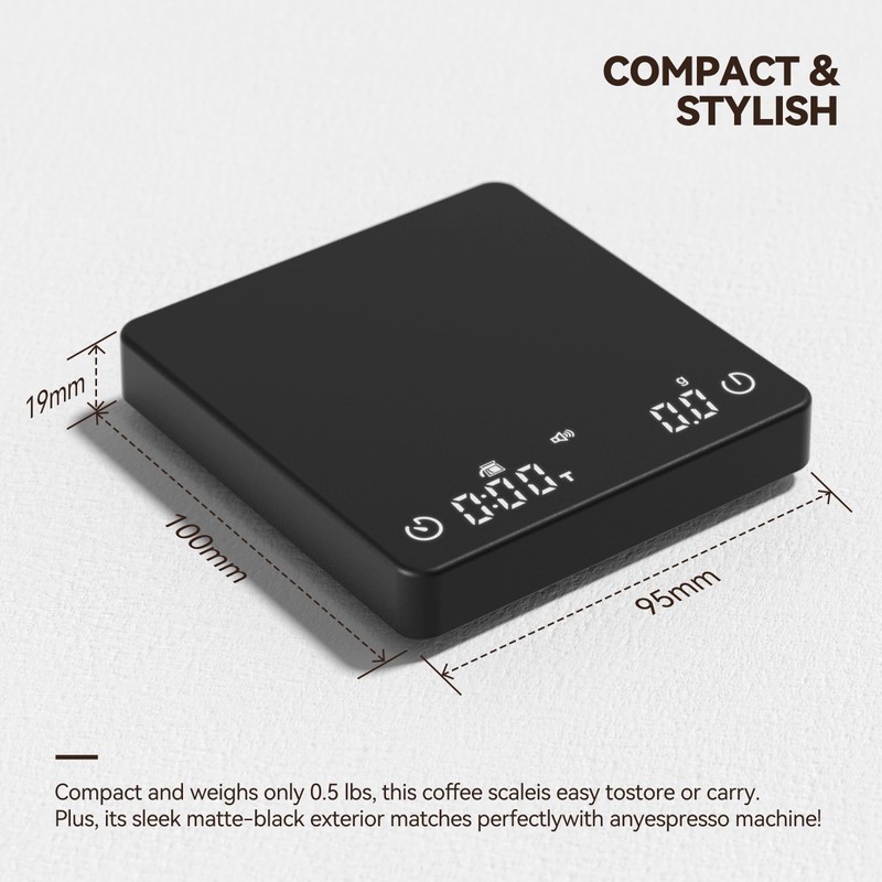 Mini Coffee Scale with Auto Timing, Rechargeable Espresso Scale with