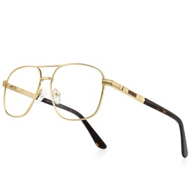 RB. Pilot Reading Glasses for Men Square Double Bridge Light Blocking Computer Readers Spring Hinge Metal Frame Acetate Legs