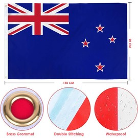 New Zealand Flag 90 * 150 CM,New Zealander Kiwi National Flag,Polyester Thickness, Fade Resistant, Brass Grommets, Canvas Header, Indoor/Outdoor, Vibrant Colors,Not Fear of Rain and Snow