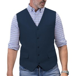 Solovedress Men's Elegant Suit Vest Men's Vests Summer Linen Vest for Wedding and Party, navy