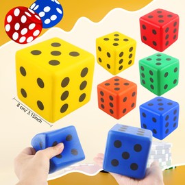 Cotiny 5 Pack 3.15 Inch Jumbo Dice Soft PU Foam Square Dice Large Lightweight Dices for Classroom Activities Math Games Indoor Play and Party Fun, 5 Colors