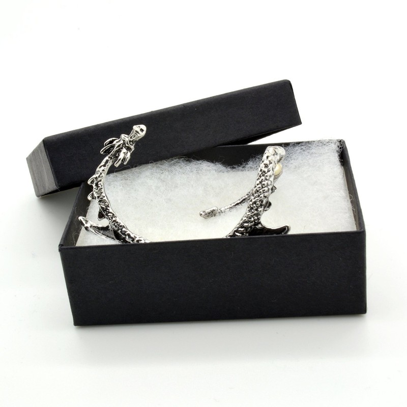 Dragon Ear Cuff Stud Earrings with Silver Tint by Serebra
