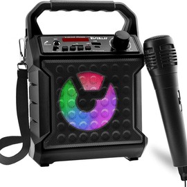 Risebass Portable Karaoke Machine with Microphone & Party Lights for Kids and Adults - Rechargeable - SD, AUX & USB - Gift for Girls and Boys - Color: Black