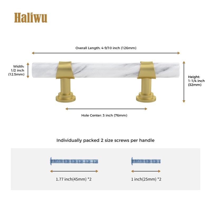 Haliwu 10 Pack White Marble Cabinet Pulls, 2 Tone Cabinet
