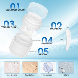 2 Pack Airless Pump Jars,1/1.7oz Pump Container for Cream,Moisturizer Container with Pump,Airless Pump Dispenser,Lotion Pump,Travel Size Containers for Toiletries,Cream Lotion,Moisturizer,Foundation