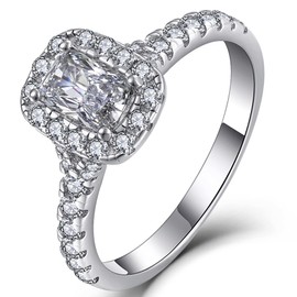 YL Engagement Ring 925 Sterling Silver Cut 5A Cubic Zirconia Ring Solitaire Band Jewellery Gift for Women, Silver, Cubic Zirconia