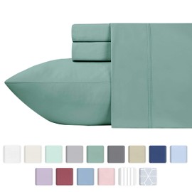 600 Thread Count Best Sheets 100% Cotton Sheets - Sage Green Extra Long-staple Cotton Queen Sheet For Bed, Fits Mattress 16'' Deep Pocket, Breathable & Silky Sateen Weave 4 Piece Sheets Set