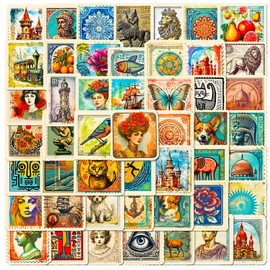 Retro Stamps Stickers 50 Pack Laptop Stickers,Vinyl Waterproof Stickers for Water Bottles Skateboard Scrapbook Bike Computer,Phone,-Graffiti Stickers Pack for Teens Girls Kids Adults(Stamps)