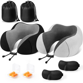 CloudBliss Travel Pillow Premium Memory Foam, Comfortable & Supportive Neck Pillow, Neck Pillows for Sleeping Travel, Airplane Pillow for Sleeping Airplane, Car, Office and Home（Black & Dark Grey）