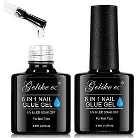 Nail Tips Gel Nail Glue: Geliek EC 2PCS 6 in 1 Adhesive Gel Nail Polish for Salon - Strong Nail Glue for Press On Nails Nails Acrylic Tips - Valentine's Day Girl Gift for Home DIY