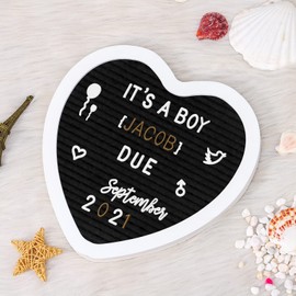 G GAMIT Heart-Shaped Felt Letter Board Message Sign,10x10 inches Message Board with 465 Changeable White&Golden Letters,Numbers,Cursive Words and Stand for Party,Pregnancy,Wall&Tabletop Decor (Black)