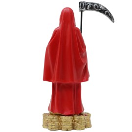 Santa Muerte 5" Inch, Red, Holy Death Grim Reaper Statue / Coin Base