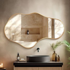 Dorlicecass Irregular Wall Mirror - Wall Mirrors Decorative 22"x 36" Asymmetrical Abstract Mirror Aviation Aluminum Alloy Frame Unique for Bathroom, Bedroom, Living Room, Cloakroom, Entryway Gold