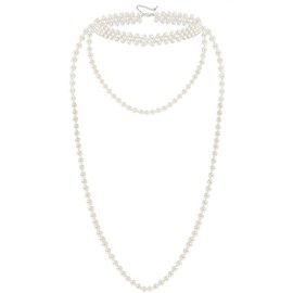 BABEYOND Long Pearl Choker Necklace - Faux Pearl Chain Necklace Pearl Jewelry Set for Women 20s Flapper Accessories (Set-2)