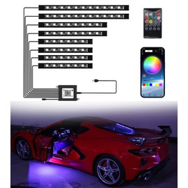 NUBEHONE C8 RGB LED Lights Mounted in Engine Bay/Side Cove/Welcome/Footwell Fit for Corvette C8 Stingray Z51 Z06 E-Ray 2020-2025(Bl ue Too th)