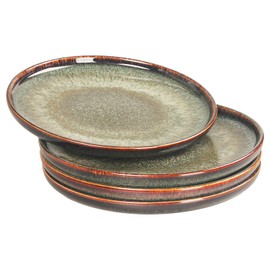 jinsongdafa Porcelain Dinner Plates Dessert tray, Set of 4, for Main Dish, Steak, Bread, Risotto, Salad, Pasta, Microwave and Dishwasher Safe, Scratch Resistant durable, 8.1 Inch Black