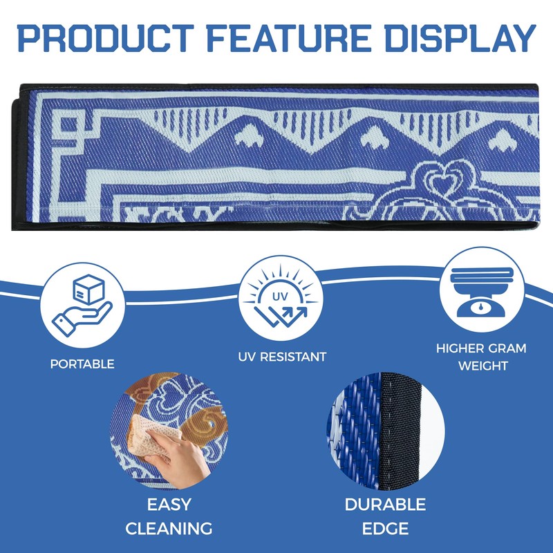 6'x9' Waterproof Blue Floral Reversible Outdoor Rug UV Fade Resistant