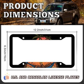 Sunset Beach License Plate Frames - 2 Pack Seaside Vacation License Plate Holder,Stainless Steel Rust-Proof Waterproof Car Decorative Tag Frame with Screws Fasteners Caps