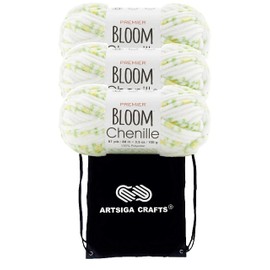 Premier Yarns Bloom Chenille Daffodil 2099-01 (3-Skeins - Same Dye Lot) Weight S Bulky #6 Polyester Yarn for Crocheting and Knitting with Project Bag