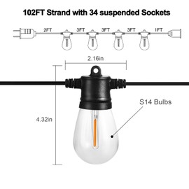 Banord 102FT Outdoor String Lights, Waterproof Patio Lights with 35 Shatterproof LED Bulb Hanging Light String, Black String Light Vintage Party Lights for Garden, Backyard, Porch, Cafe, Deck, Wedding