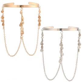 CABODYALS 2Pcs Gold Silver Seashell Arm Cuff Upper Armband Layered Boho Summer Beach Shell Open Coil Metal Adjustable Bangle Bracelets Upper Jewellery Armband Bulk for Women Party Dress Costume Outfit