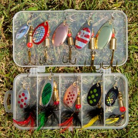 YPWUE 10pcs Inline Spinner Baits Kit, Trout Salmon Bass Rooster Tail Fishing Lures Spinnerbaits for Freshwater Lake with Tackle Box