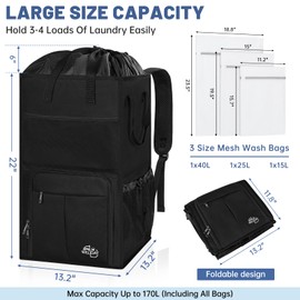 WELIDAY Large Laundry Backpack Bag with 3 Sizes Mesh Wash Bags Total 170L