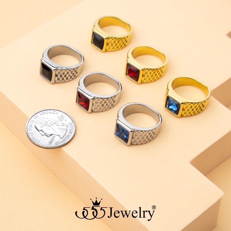 555Jewelry Stainless Steel Blue Onyx Mens Ring Square Onyx Ring