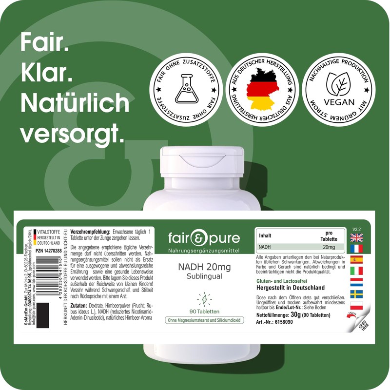Fair & Pure NADH 20 mg Daily Dose, 90 Tablets,