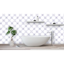 Dundee Deco GRAZPG7131-10 Blue Faux Tile PVC 3D Wall Panel, 3 ft X 2 ft (90cm X 60cm), Interior Design Wall Paneling Decor, 5.8 sq. ft. (0.54 sq. m) Each, Pack of 10