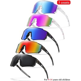 Youth Baseball Sunglasses Kids Outdoor Sports Glasses, Unisex Design, Mirrored Lens, Y2k Windproof Sports Eyewear for Softball Cycling Hiking Fishing Travel Vacation Beach - Color: 5 Pairs/set -1-Size M【For 9-14 years old】, Size: one-size
