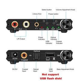 호환 USB DAC 192kHz 24Bit 디지털-아날로그 변환기(베이스볼륨 제어 포함) 동축 Toslink-아날로그 스테레 Compatible USB DAC 192kHz 24Bit Digital-Analog Converter (with Base Volume Control) Coaxial Toslink-Analog Stereo [01 USB DAC 192KHz]