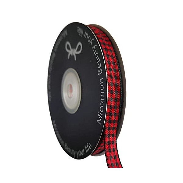 Micomon Red and Black Gingham Plaid Checked Ribbon 25 Yards