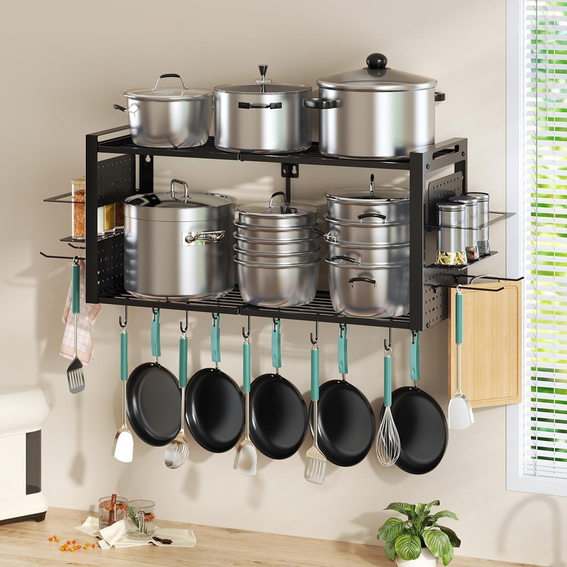 Freexployer 31 Inch Pot Rack Wall Mounted, 2-Tier Pots and