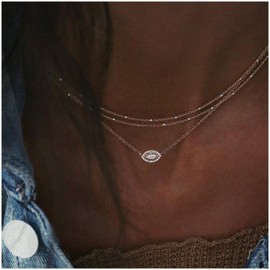 Cimenexe Bohemian Layered Rhinestone Necklace Crystal Pendant Necklace Chain Oval CZ Gemstone Clavicle Necklace Choker Gold Satellite Chain Necklace Jewellery for Women and Girls