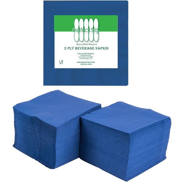 Perfectware 2 Ply Navy Blue-200 Navy Blue Beverage Napkin Package of 200ct- 2-Ply, 2.5" Height, 5" Width, 10" Length (Pack of 200)