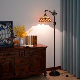 Blivuself Tiffany Floor Lamp Yellow Peacock Tail Stained Glass Floor Light Adjustable Angle Tall Standing Lamp 63 inches for Home Living Room Bedroom