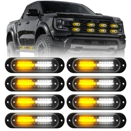 DOXMALL LED Amber White Strobe Light For Trucks,8Pcs Emergency Grill Surface Mount Flashing Lights With Controller For Construction Firefighter Vehicles Car