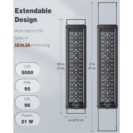 Pawfly 21W Aquarium LED Light for 18" to 24" Tanks 24/7 Extendable Fish Tank Light with Full Spectrum IP68 Waterproof Light with D/N Mode Single Color Effects Timer and Adjustable Brightness