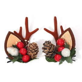 Zoestar Christmas Hair Clips Reindeer Antlers Xmas Hairpins Berry Hair Barrettes Party Costume Headpiece Hair Accessories for Women (A, One Size)