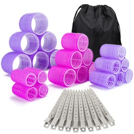 33 Pcs Hair Rollers set, Self Grip Hair Rollers for Long Medium Short Hair, Jumbo Large medium Hair Curlers （22 Velcro Rollers + 10 Stainless steel Clip +1 Storage Bag）