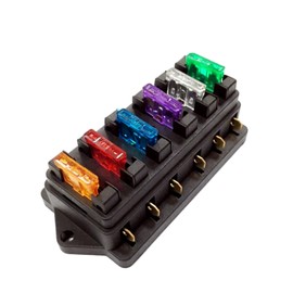 JZK BH-6P 12V 24V 32V 6 Way Standard Fuse Holder with Blade Fuse for Car, RV, Boat and Other Vehicles with 10 Blade Fuses