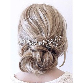 JONKY Rhinestone Hair Vine Bridal Pearl Hair Piece Silver Crystal Headbands Flower Hair Accessories Wedding Headpieces for Bride and Bridesmaids