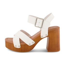 Dunes Women's Patsy Faux Wood Sandal +Comfort Foam & LiteSole Technology, Wide Widths Available, White 8.5
