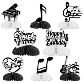 Music Theme Table Decorations Double Sided Print Music Note Centerpieces Happy Birthday Honeycomb for Table Decoration Boys Girls Adults Birthday Party