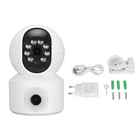 Home Security Camera Dual 2MP Lens Two Way Intercom WiFi Indoor Camera for Home Baby Elderly Pet Monitoring 100‑240V EU Plug