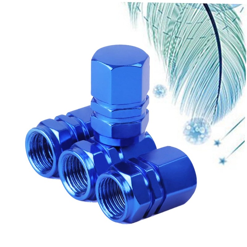 Alipis 4 Pcs Blue Aluminum Alloy Tire Valve Stem Caps